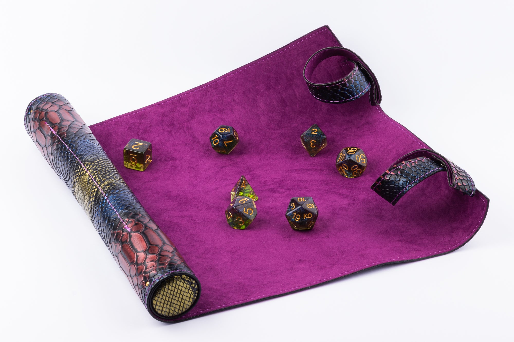 Faux Leather Dragon Scale Dice Holder and Rolling Mat