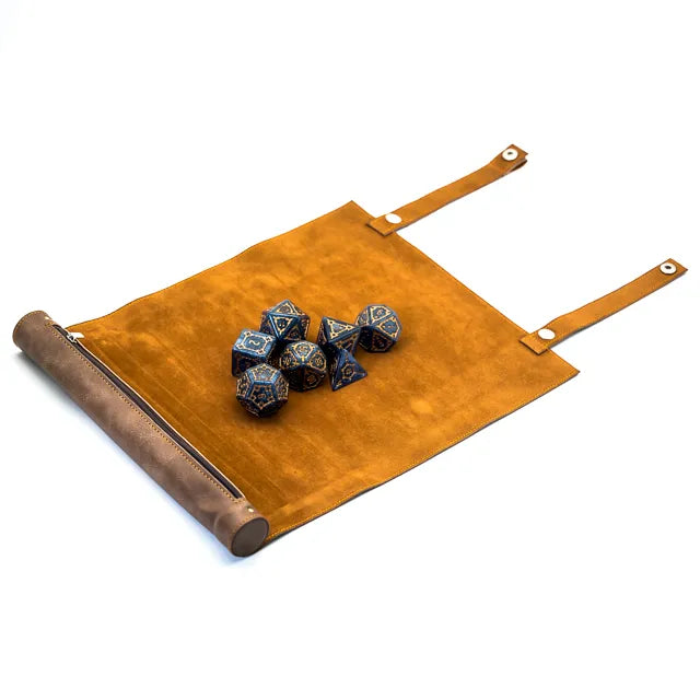 Brown Faux Leather Dice Holder and Rolling Mat