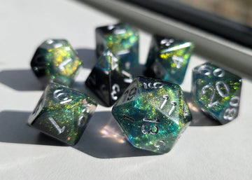 RWA ADVENT 2025 - Black Green Glitter Dnd Dice Set
