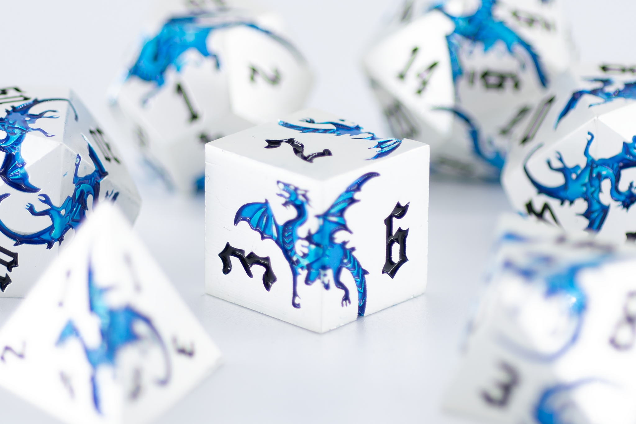 Blue Flying Dragon Metal Dnd Dice Set