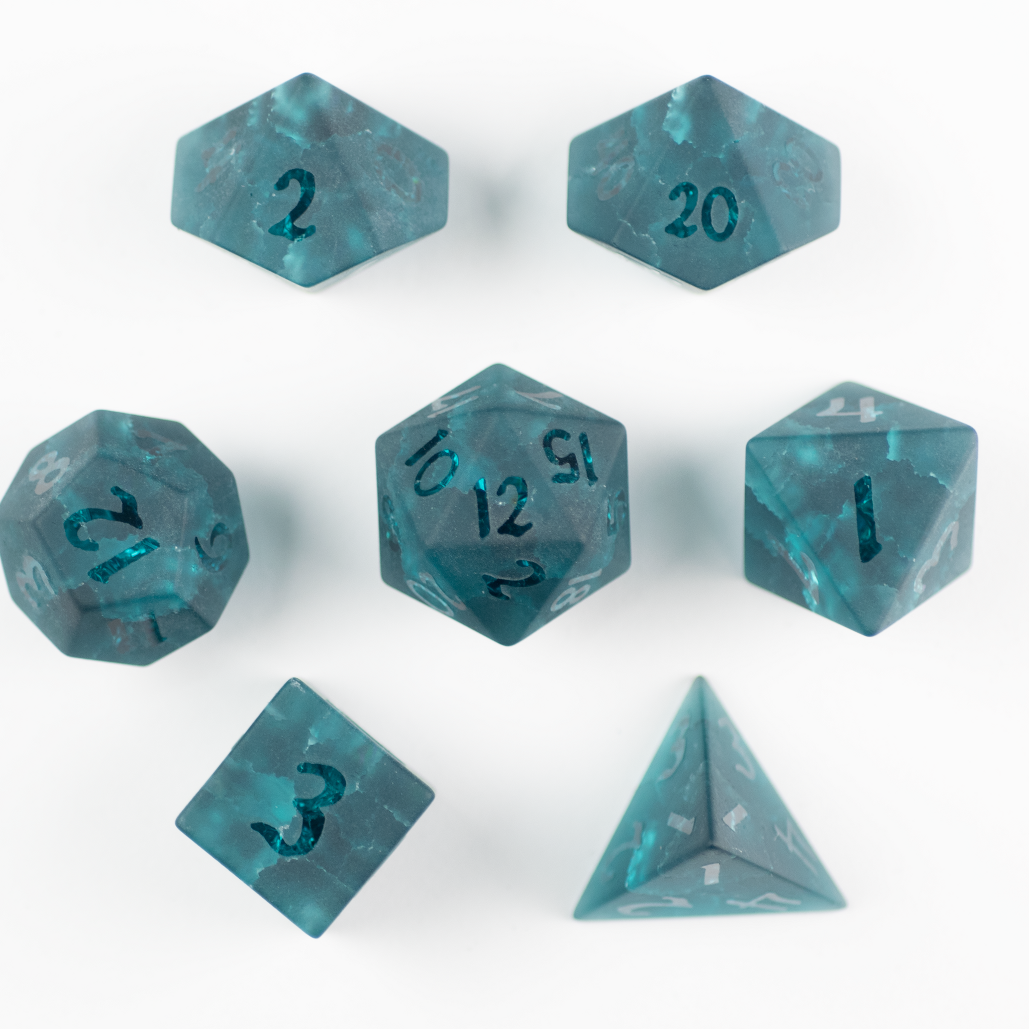 Blue Lightning Frosted Glass Dnd Dice Set