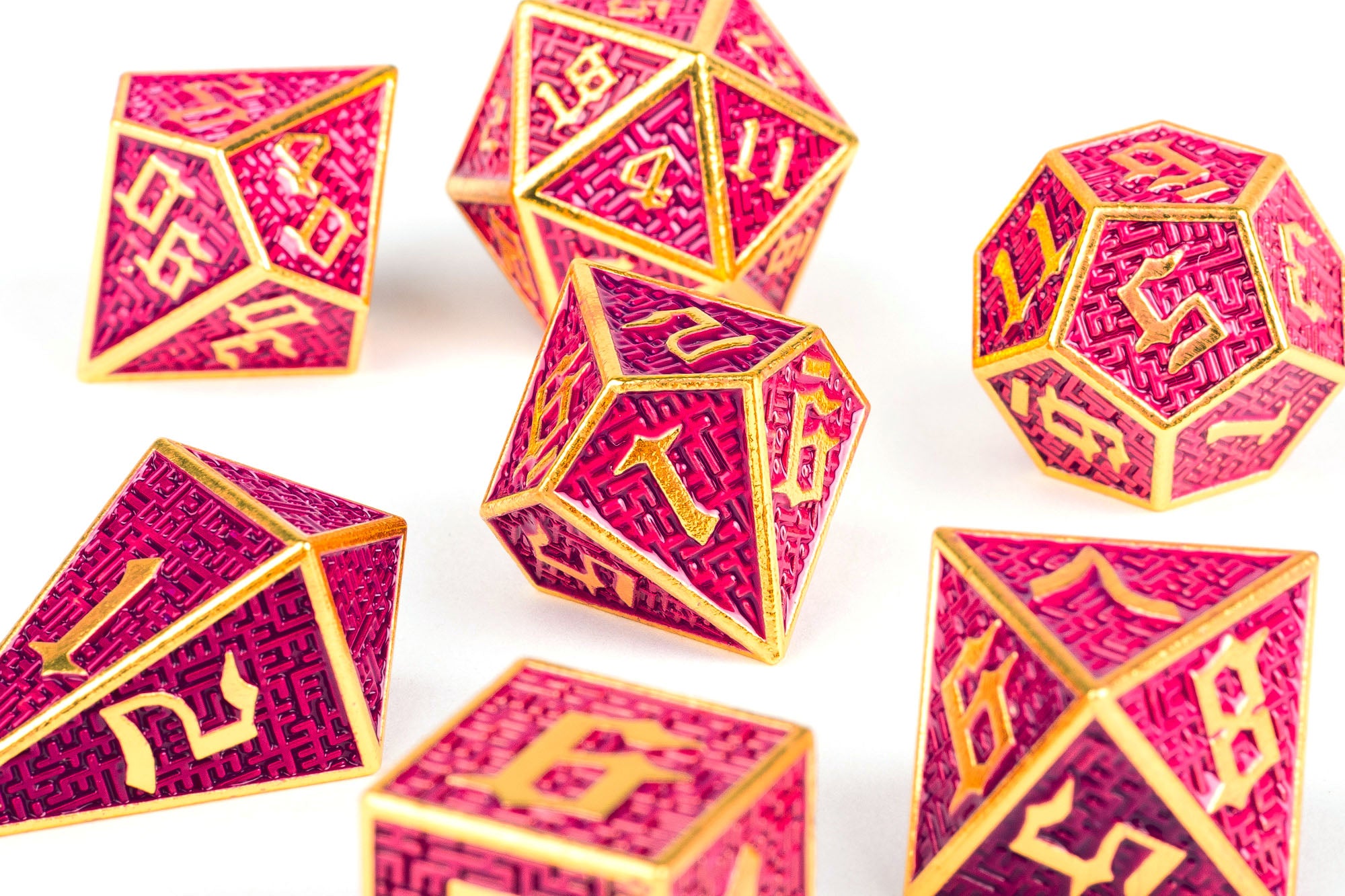 Labyrinth Pink Purple Gold Polyhedral Dice Set