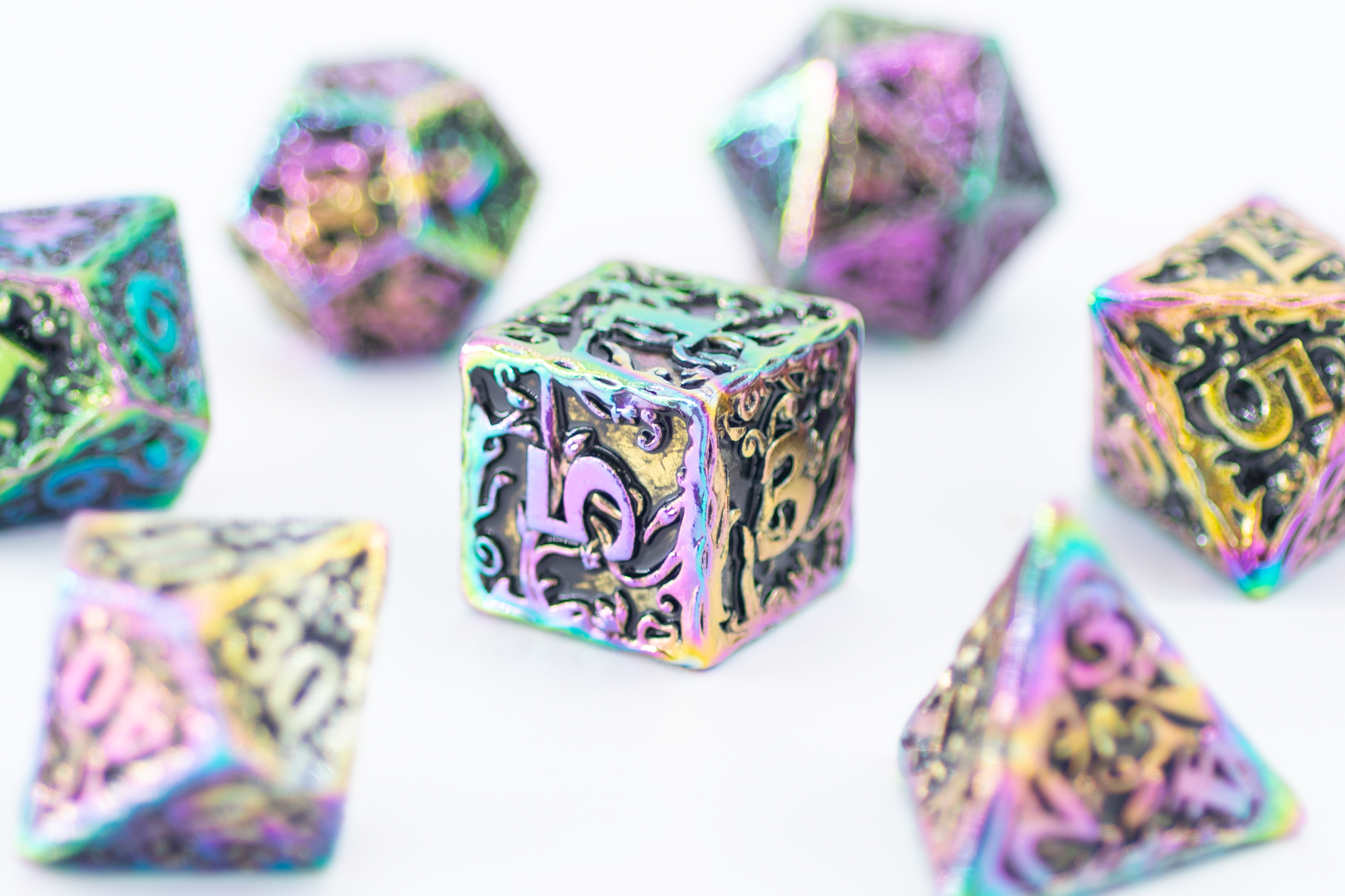 Summer Solstice Druid Metal Polyhedral Dice Set