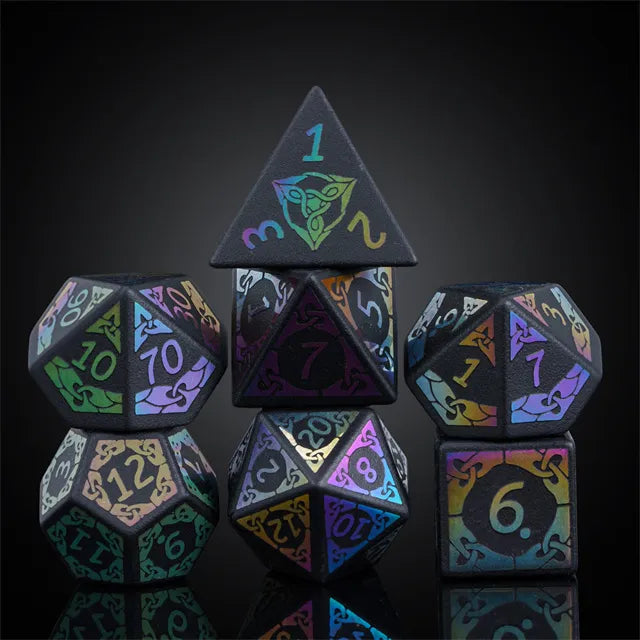 Obsidian Rainbow Gemstone Polyhedral Dice Set
