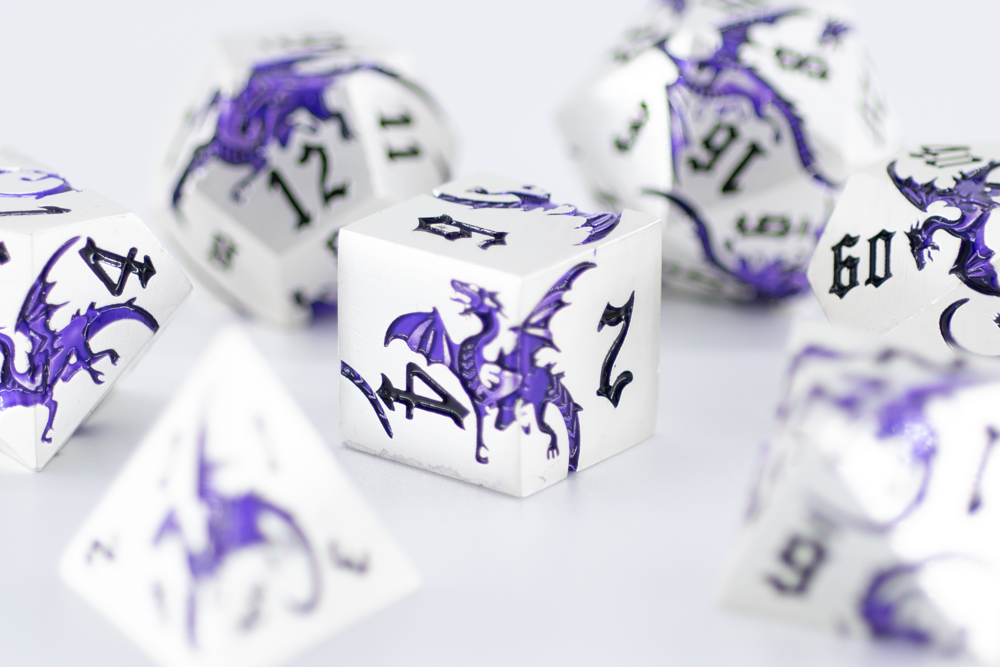 Purple Flying Dragon Metal Polyhedral Dice Set