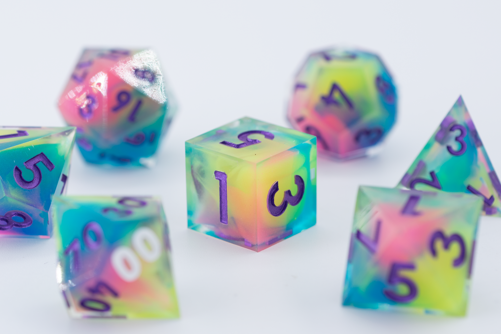 Rainbow Jelly Sharp Edge Polyhedral Dice Set