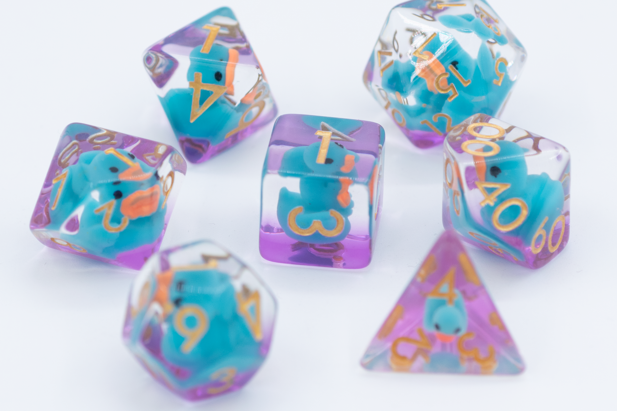 Teal Ducky Polyhedral Dice Set