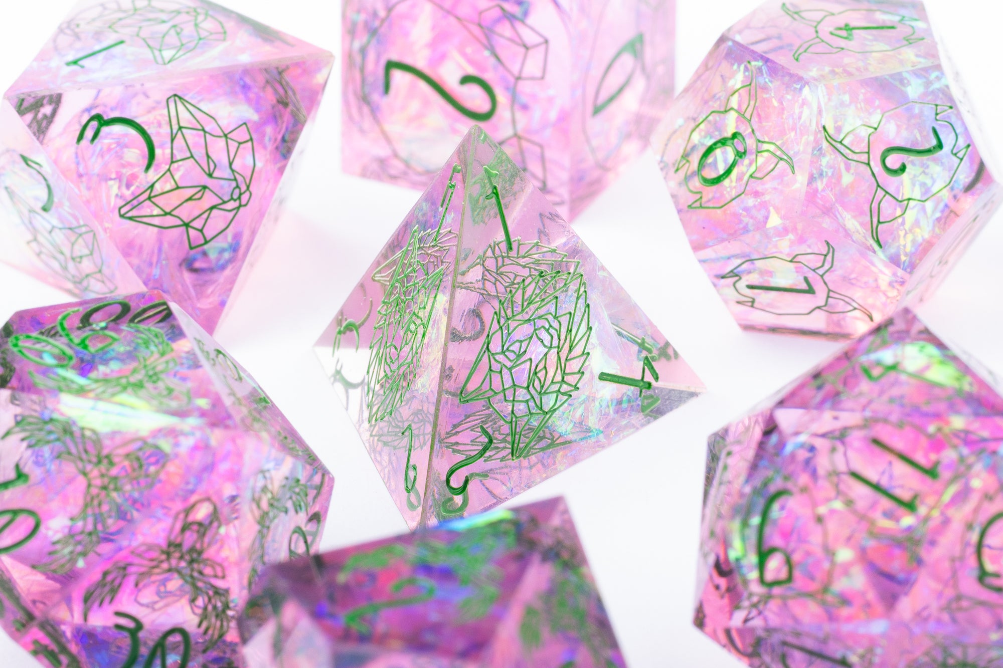 Wild Shape Pink Druid Animal Pattern Polyhedral Dice Set