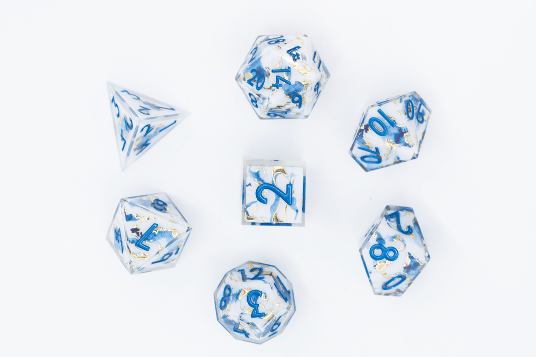 Alluvial Gold Sharp Edge Dnd Dice Set - Roll With Advantage