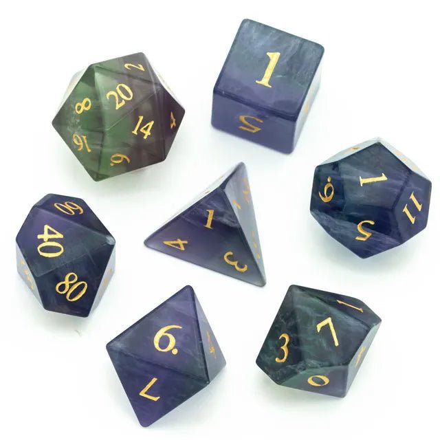 Amethyst Fluorite Crystal Gemstone Dnd Dice Set - Roll With Advantage