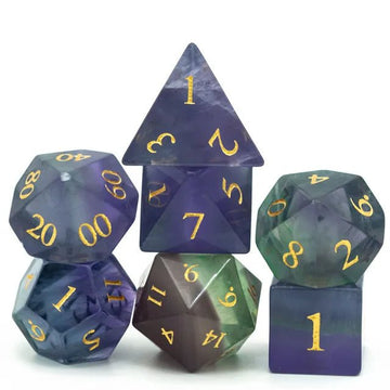 Amethyst Fluorite Crystal Gemstone Dnd Dice Set - Roll With Advantage