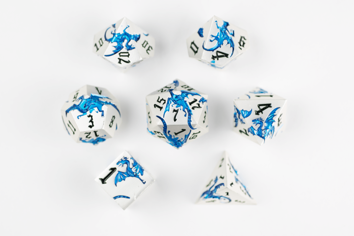 Blue Flying Dragon Dnd Metal Dice Set - Roll With Advantage