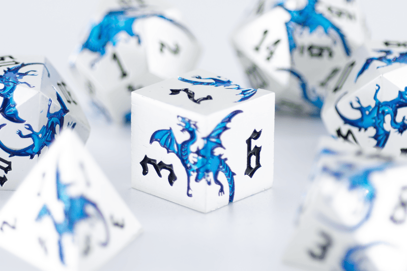 Blue Flying Dragon Dnd Metal Dice Set - Roll With Advantage