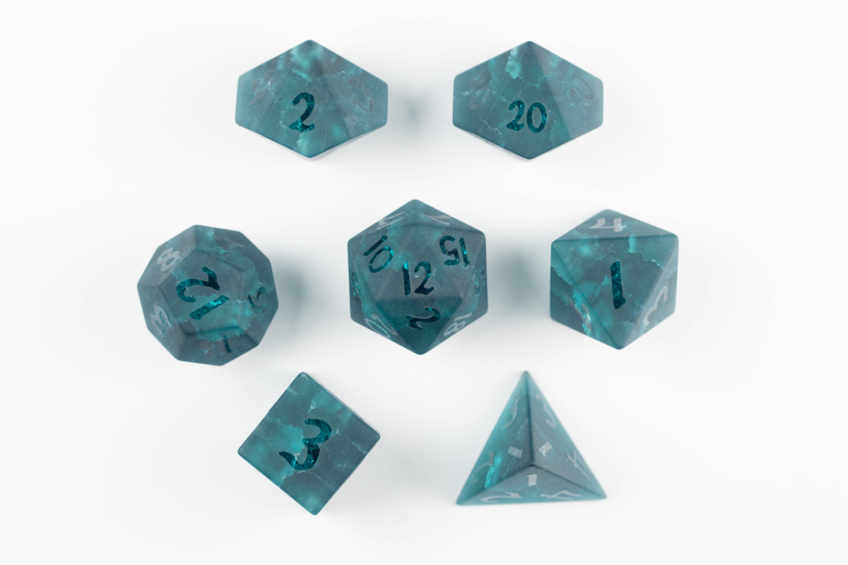 Blue Lightning Frosted Glass Dnd Dice Set - Roll With Advantage