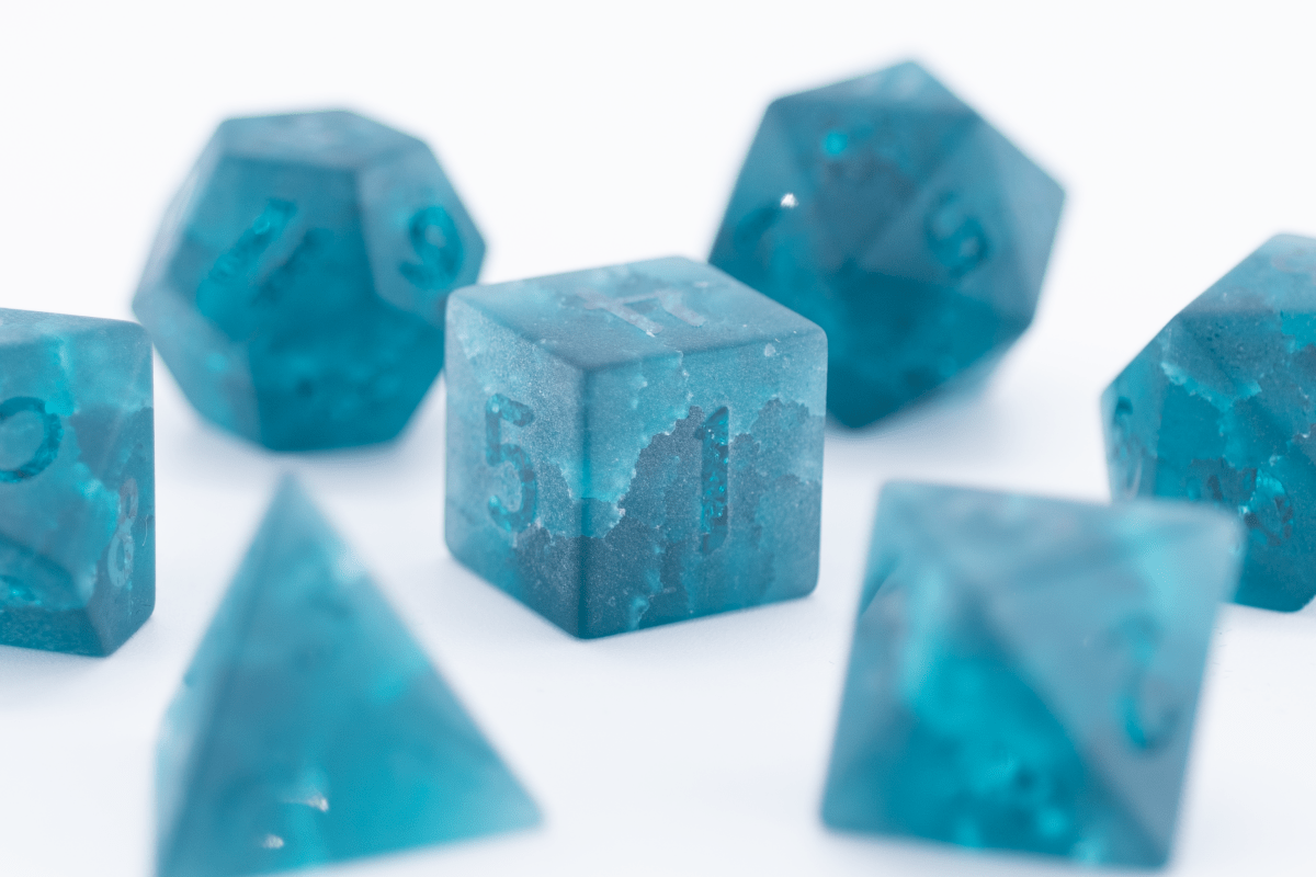 Blue Lightning Frosted Glass Dnd Dice Set - Roll With Advantage