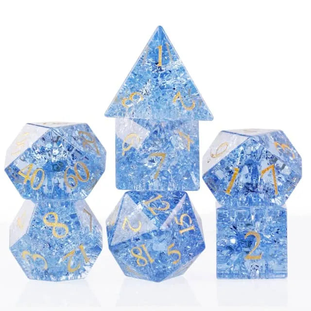 SECONDS Blue Cracked Glass Polyhedral Dice Set