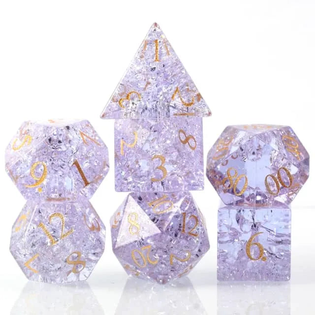 Purple Cracked Glass Polyhedral Dice Set