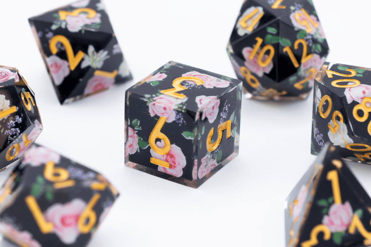 Damask Rose Sharp Edge Dnd Dice Set - Roll With Advantage