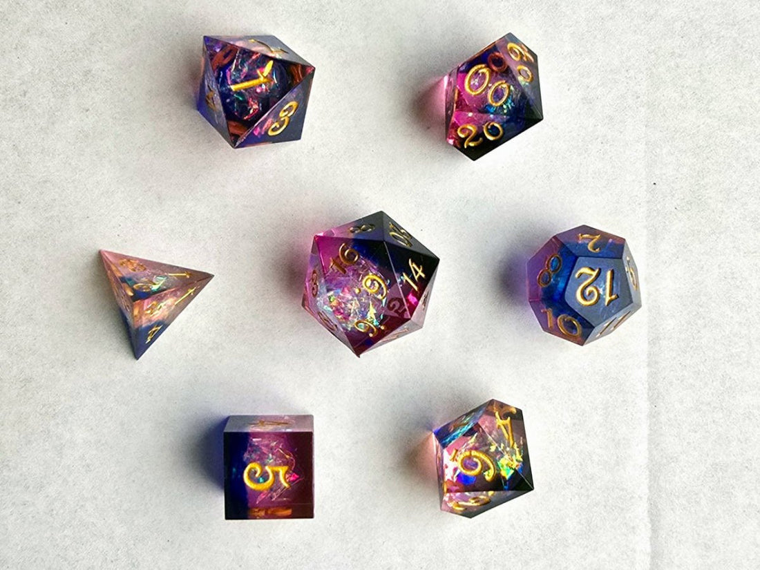 Dreamland Sharp Edge Pink and Blue Dice - Roll With Advantage