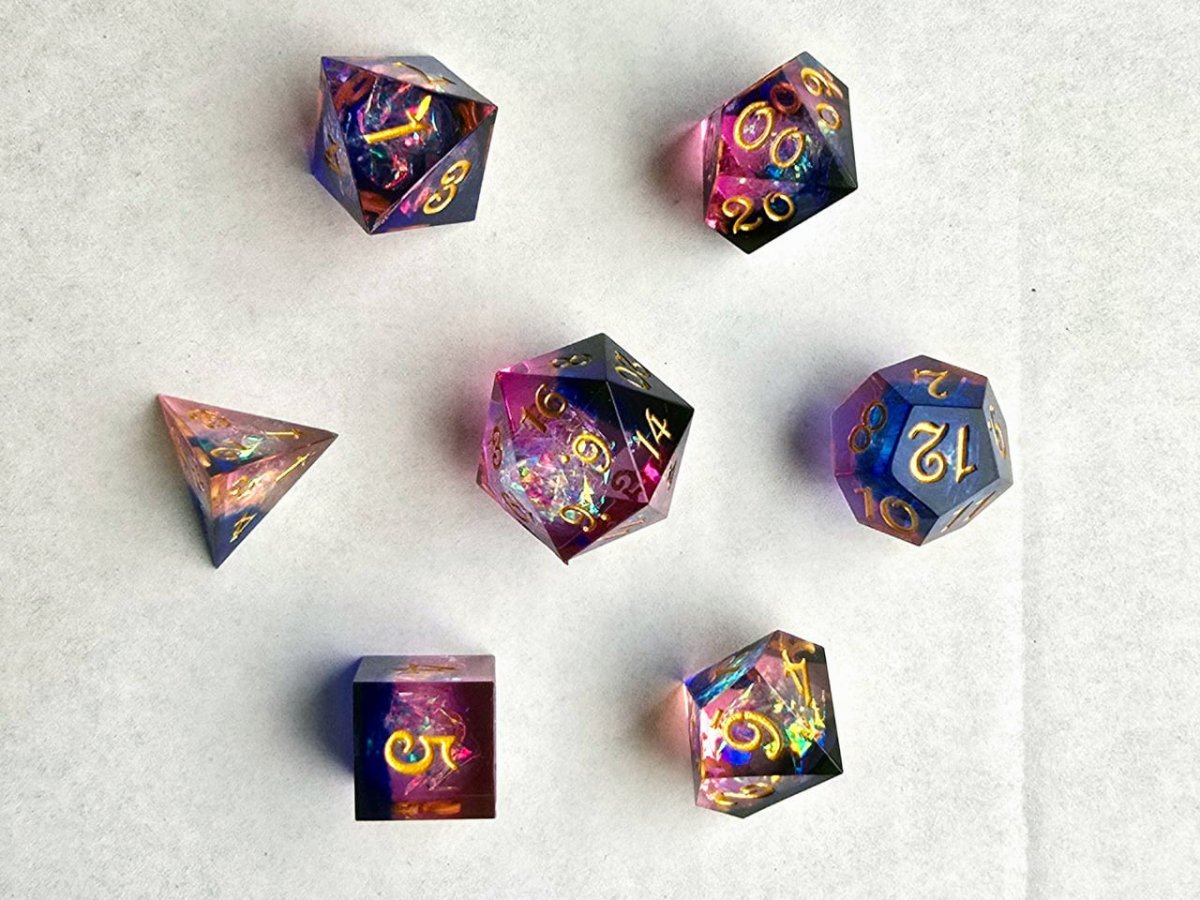 Dreamland Sharp Edge Pink and Blue Dice - Roll With Advantage
