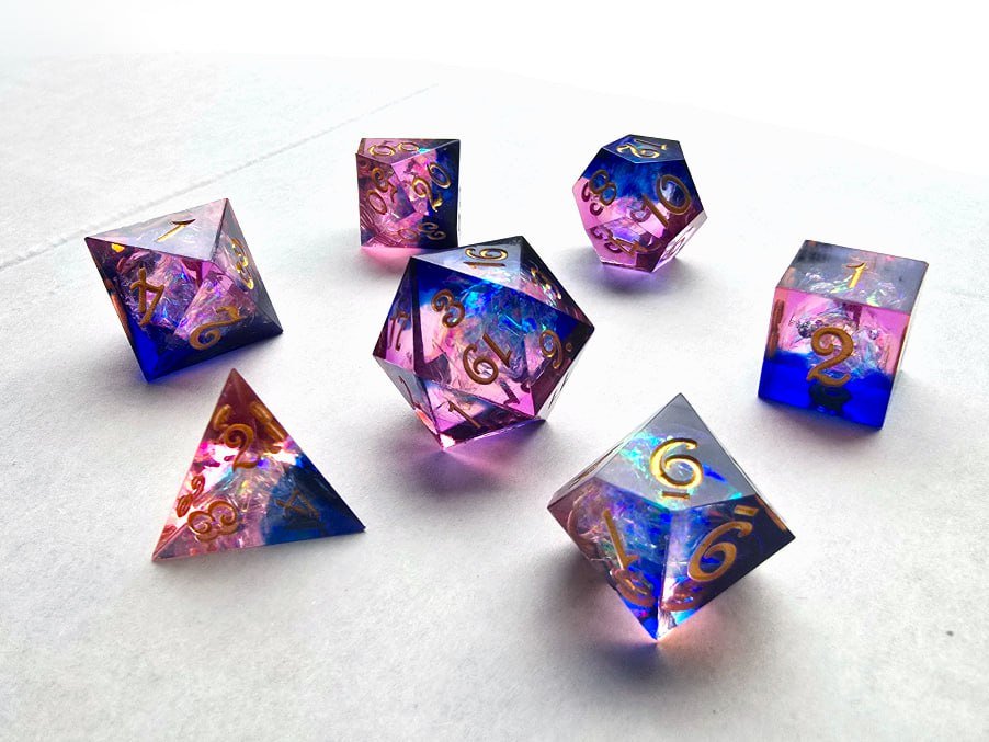 Dreamland Sharp Edge Pink and Blue Dice - Roll With Advantage