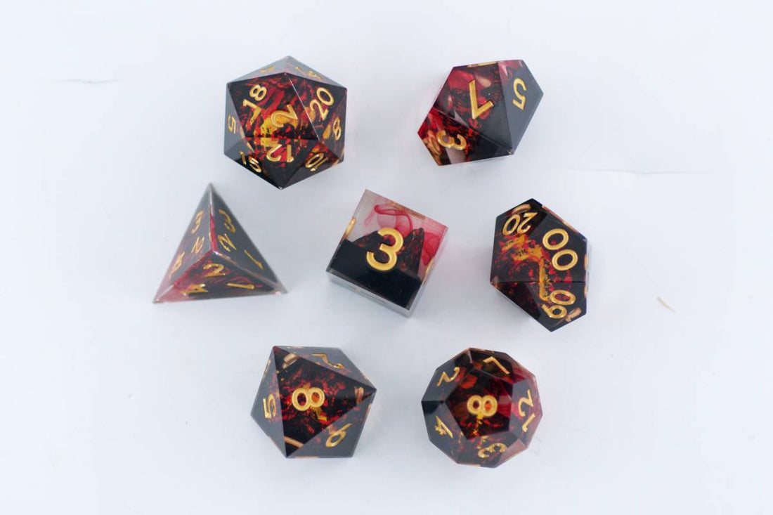 Fire Mountain Sharp Edge Black and Red Dice - Roll With Advantage
