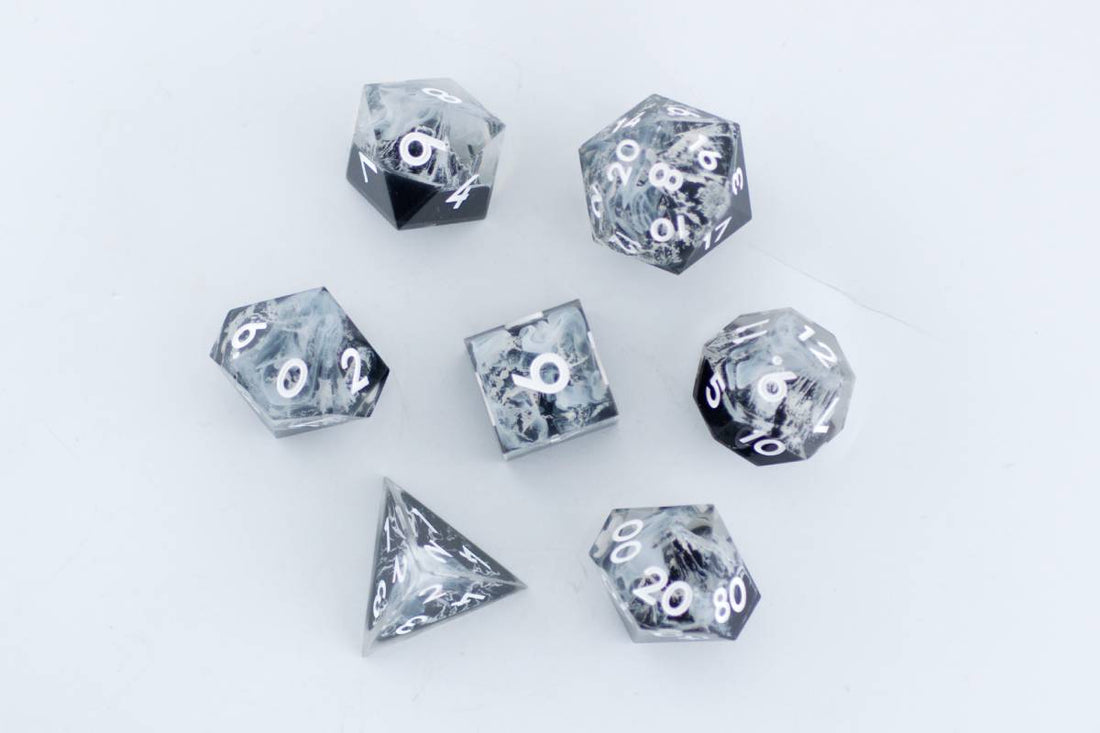 Ice Mountain Sharp Edge Black and White Dice - Roll With Advantage