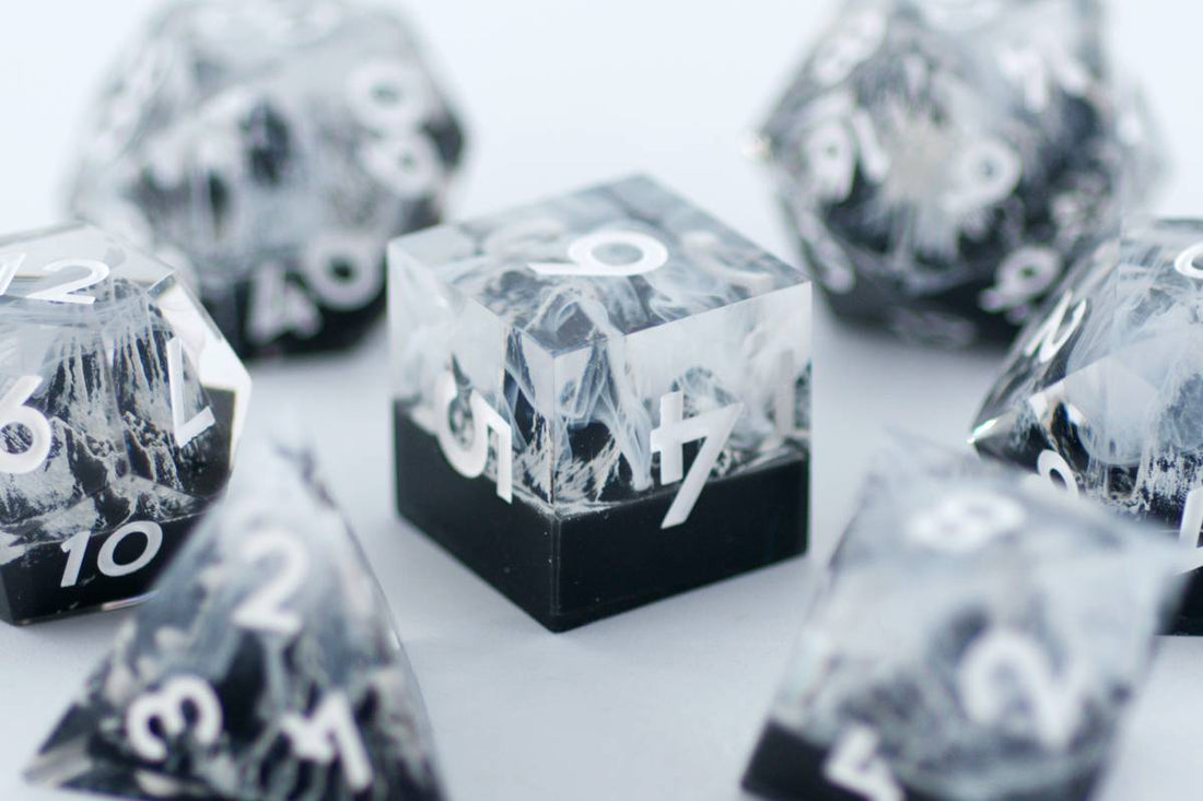 Ice Mountain Sharp Edge Black and White Dice - Roll With Advantage