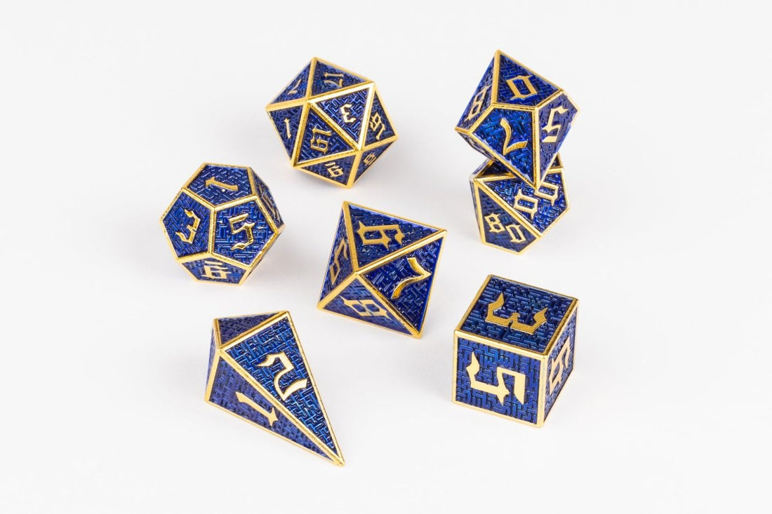 Labyrinth Blue Gold Dnd Metal Dice Set - Roll With Advantage
