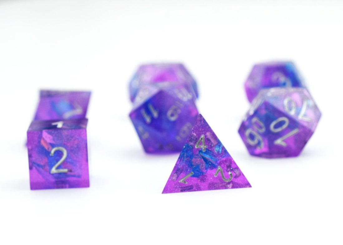 Purple Cosmos Sharp Edge Dnd Dice Set - Roll With Advantage