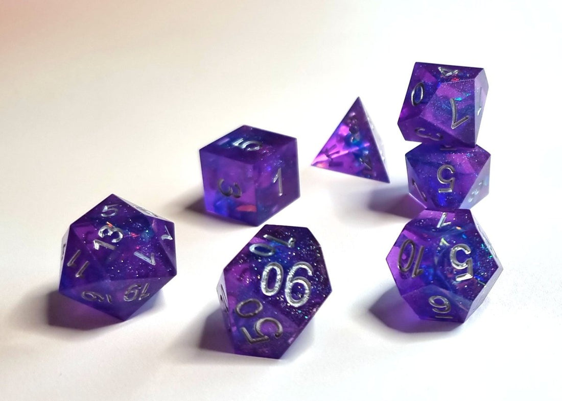 Purple Cosmos Sharp Edge Dnd Dice Set - Roll With Advantage