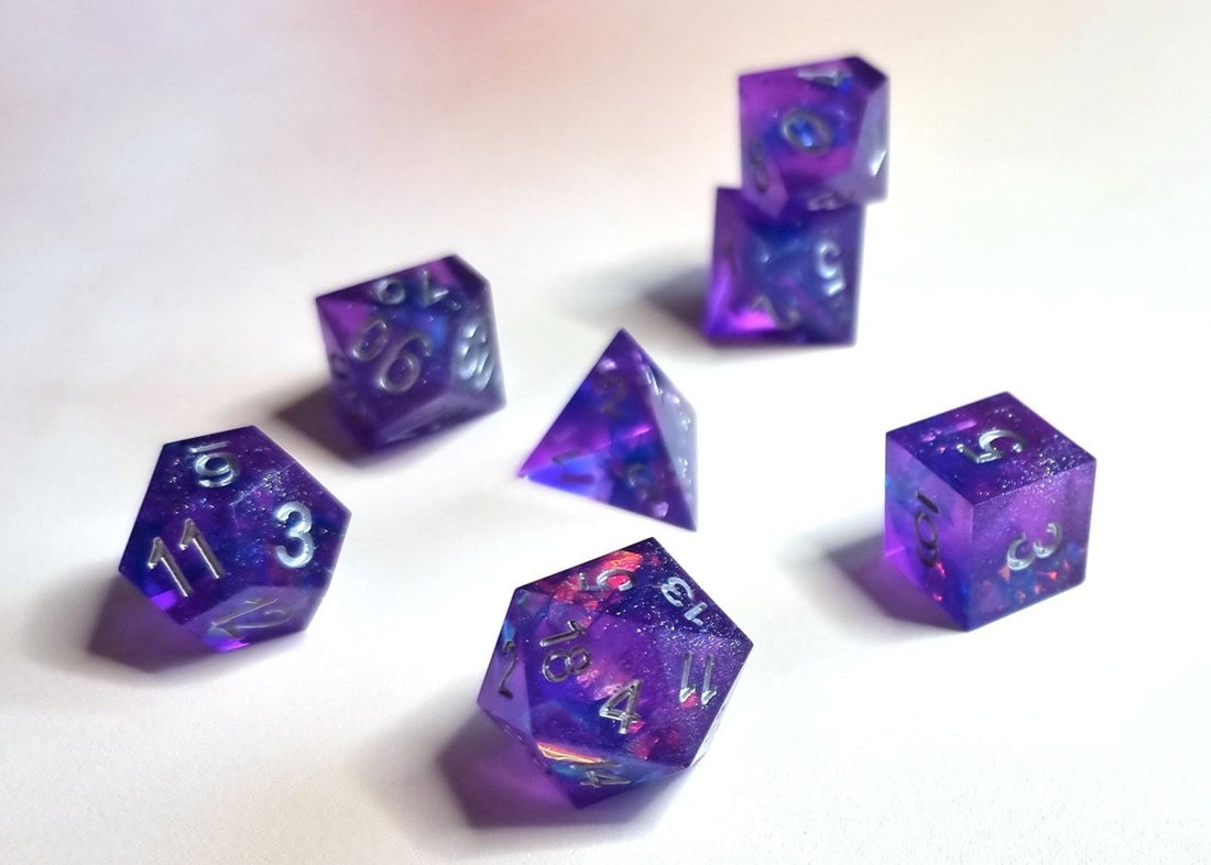 Purple Cosmos Sharp Edge Dnd Dice Set - Roll With Advantage