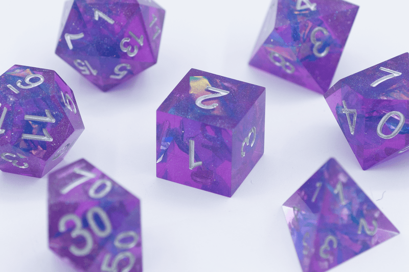 Purple Cosmos Sharp Edge Dnd Dice Set