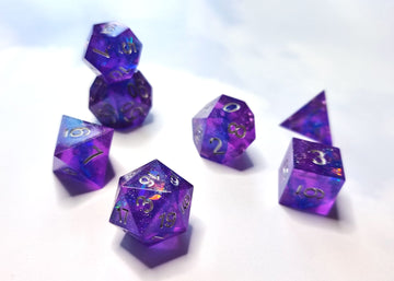 Purple Cosmos Sharp Edge Polyhedral Dice Set