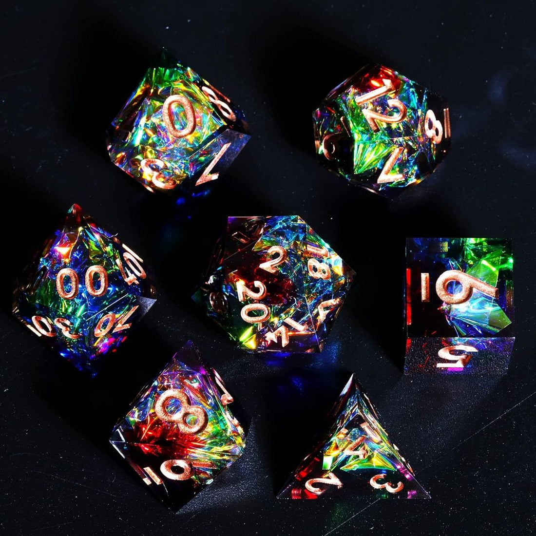 Rainbow Aurora Sharp Edge Dnd Dice Set - Roll With Advantage
