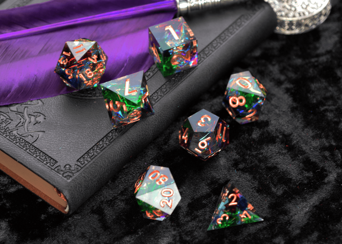 Rainbow Aurora Sharp Edge Dnd Dice Set - Roll With Advantage
