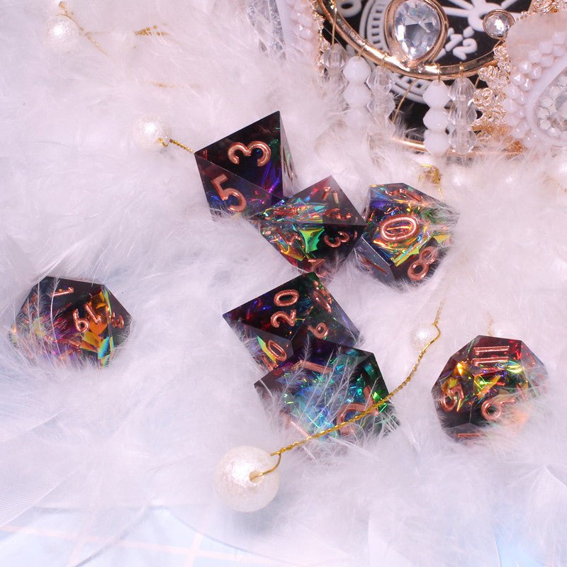 Rainbow Aurora Sharp Edge Dnd Dice Set - Roll With Advantage