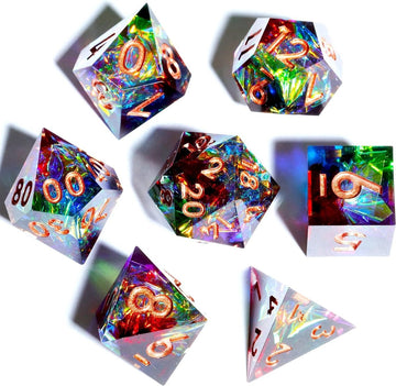 Rainbow Aurora Sharp Edge Dnd Dice Set - Roll With Advantage