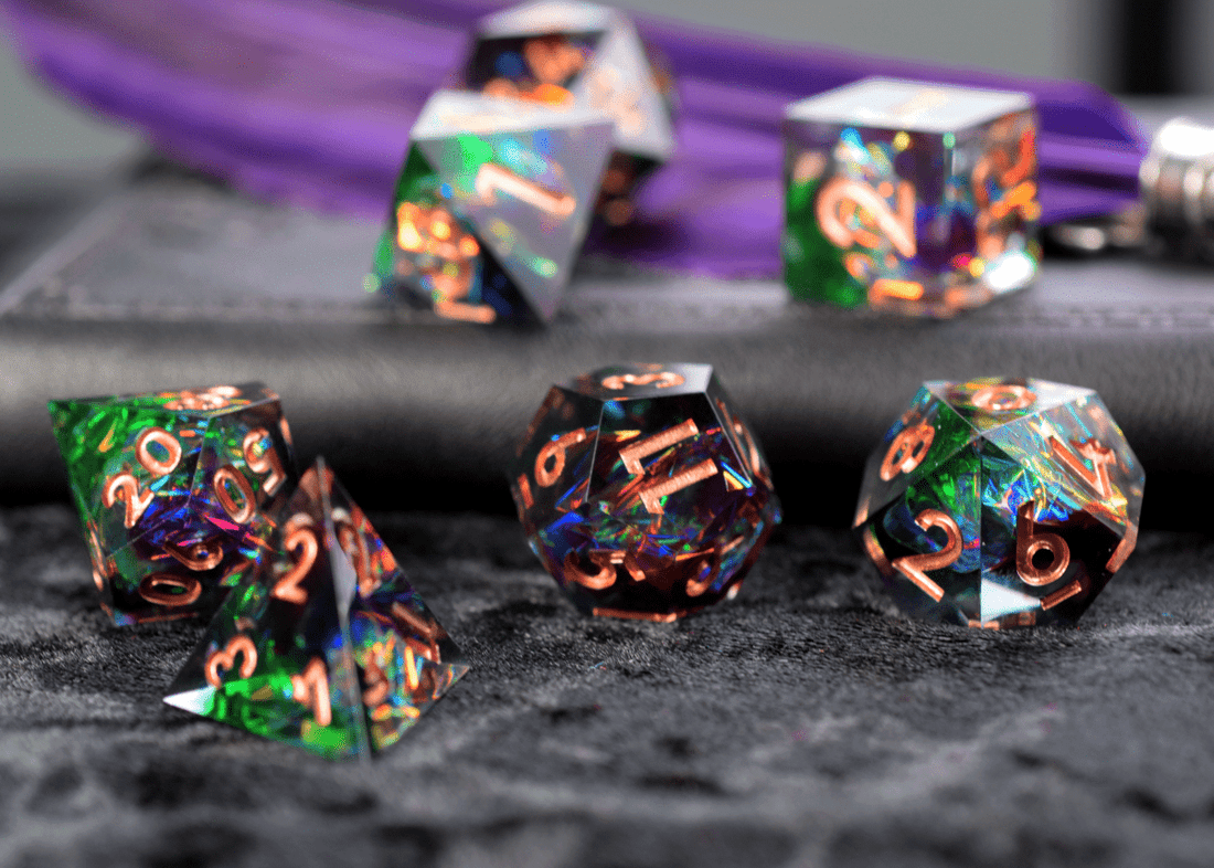 Rainbow Aurora Sharp Edge Dnd Dice Set - Roll With Advantage