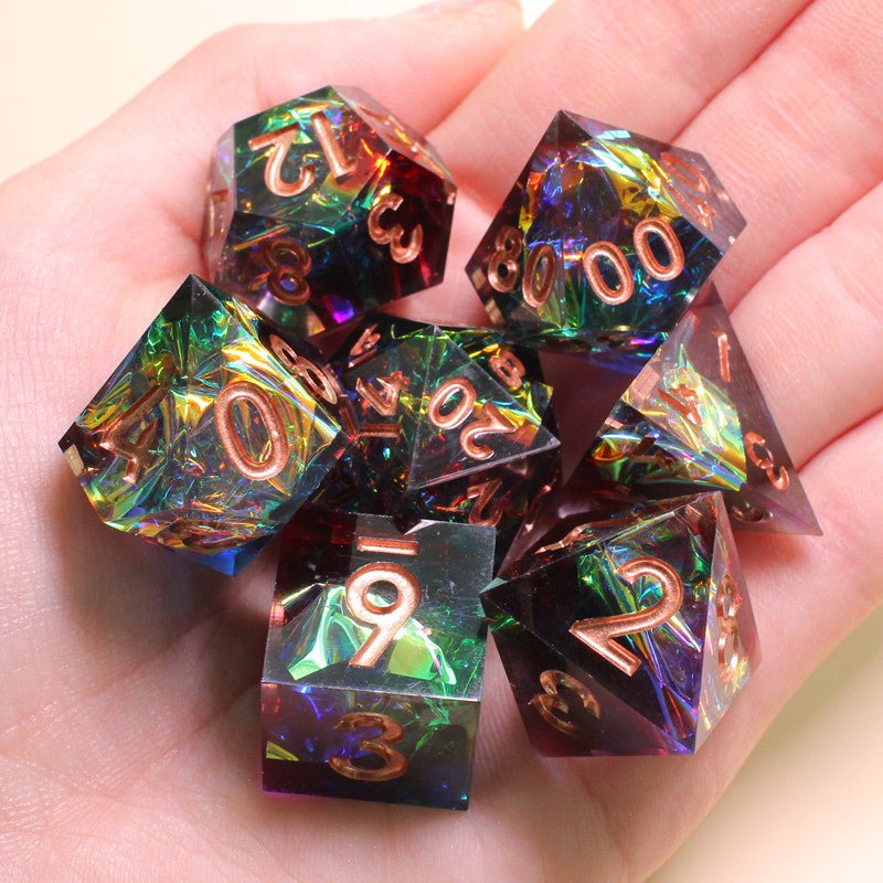 Rainbow Aurora Sharp Edge Dnd Dice Set - Roll With Advantage