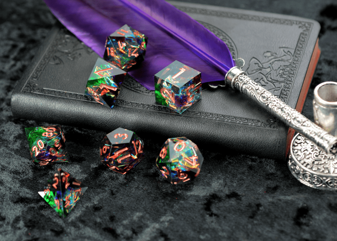 Rainbow Aurora Sharp Edge Dnd Dice Set - Roll With Advantage