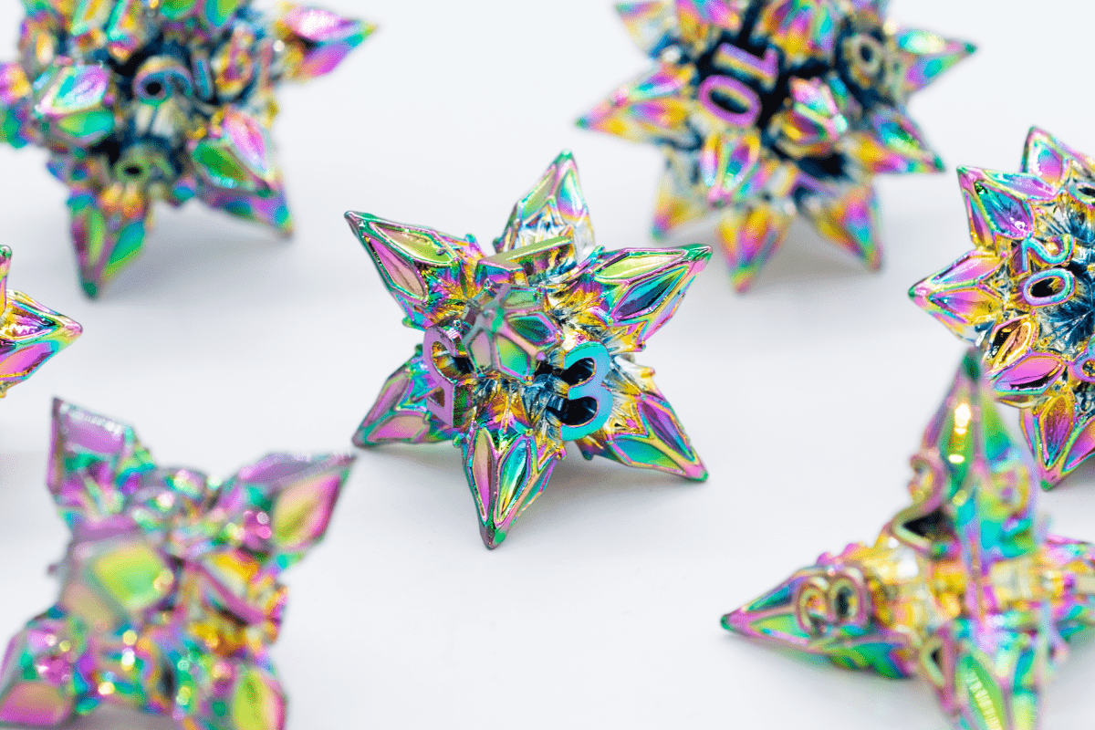 Rainbow Caltrops Dnd Metal Dice Set - Roll With Advantage