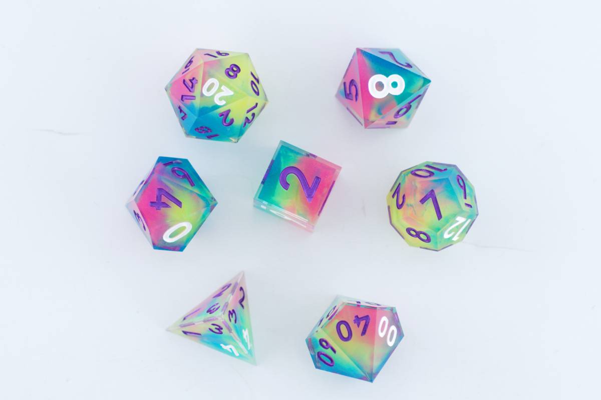 Rainbow Jelly Sharp Edge Dnd Dice Set - Roll With Advantage