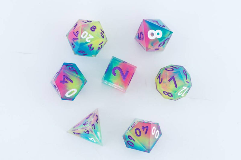 Rainbow Jelly Sharp Edge Dnd Dice Set - Roll With Advantage