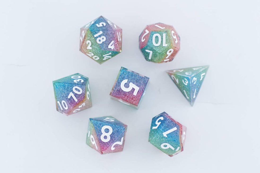 Whirling Dream Sharp Edge Rainbow Glitter Dice - Roll With Advantage