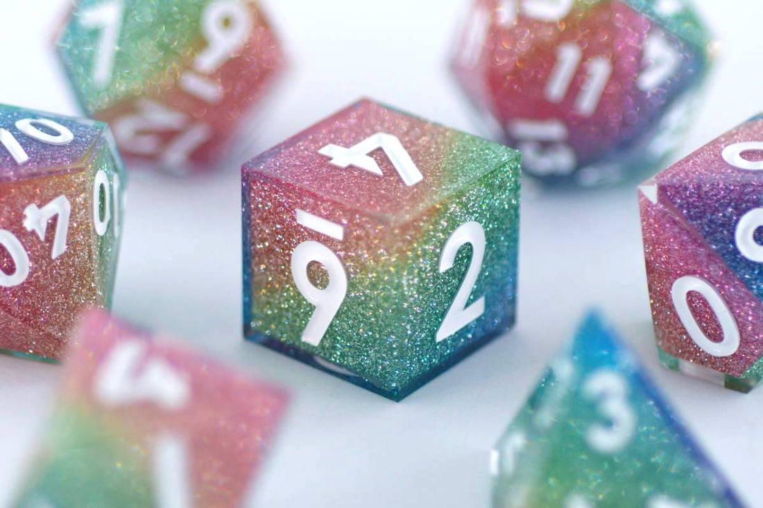 Whirling Dream Sharp Edge Rainbow Glitter Dice - Roll With Advantage