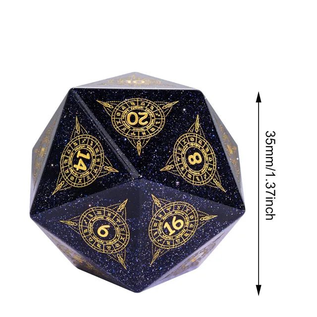 Zodiac Blue Sandstone and Glass 35mm Oversized D20 - Roll With Advantage