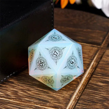 Zodiac Opalite Gemstone and Glass 35mm Oversized D20 - Roll With Advantage