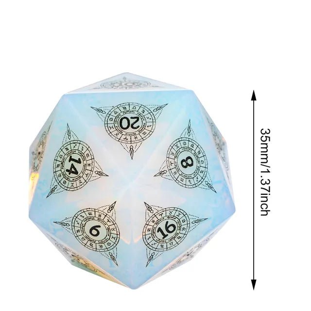 Zodiac Opalite Gemstone and Glass 35mm Oversized D20 - Roll With Advantage