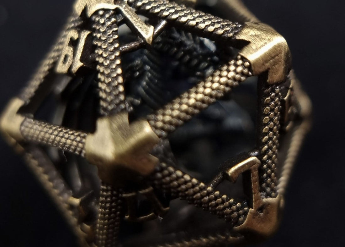 Ancient Brass Caged Dragon D20 Metal Dice - Roll With Advantage